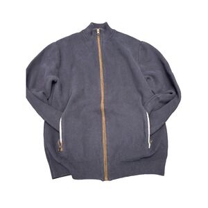 Chaps Navy Cardigan Sweater With leather edging full zipper pockets medium mens